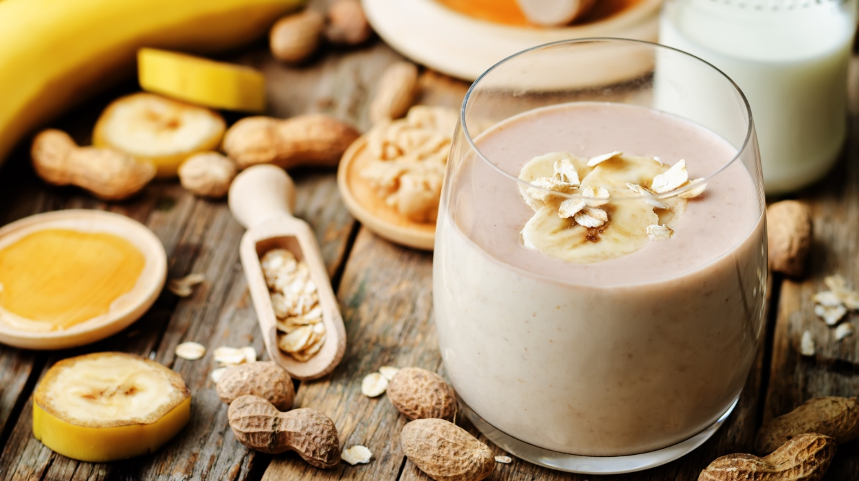 Banana, Peanut Butter, And Soy Milk Smoothie